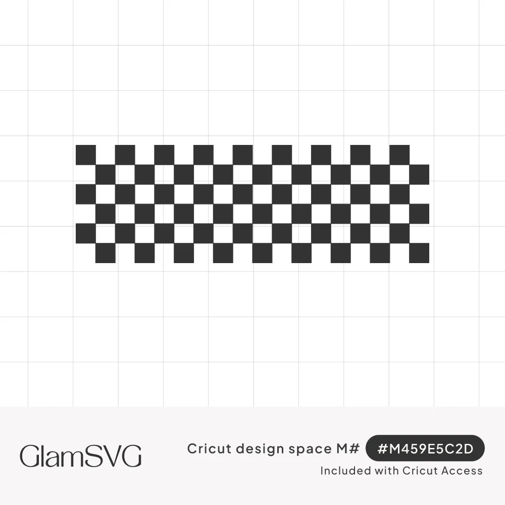 Horizontal black and white checkerboard strip with five rows of squares and stepped, notched edges