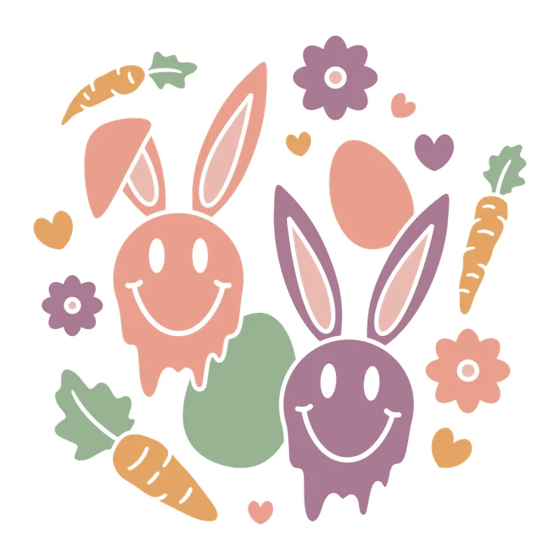 Retro Melting Smiley Bunnies