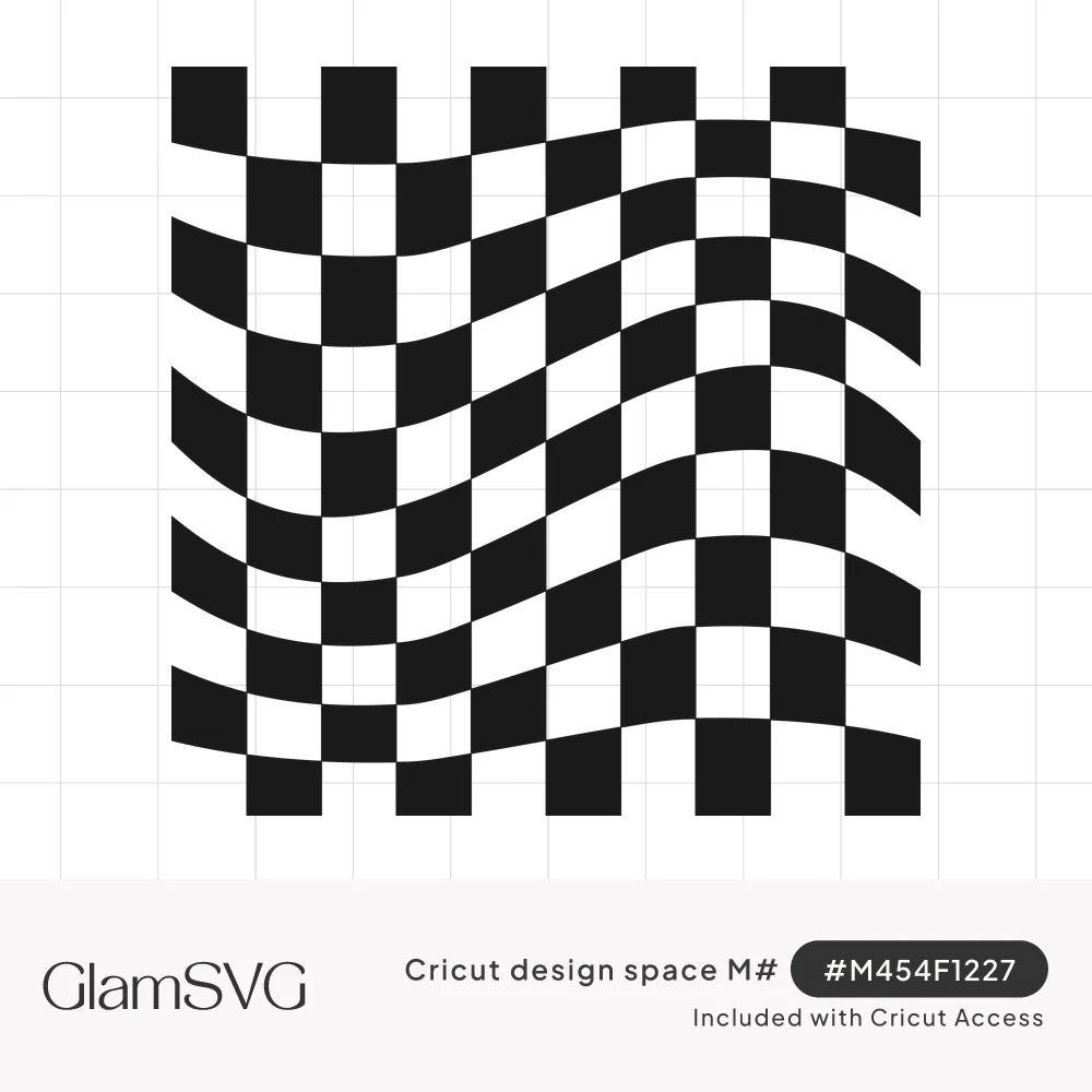 Black and white checkerboard pattern with squares bending in gentle waves across a square layout