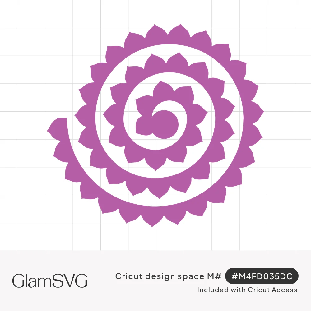 Purple spiral strip with pointed petal edges that rolls into a 3D paper flower