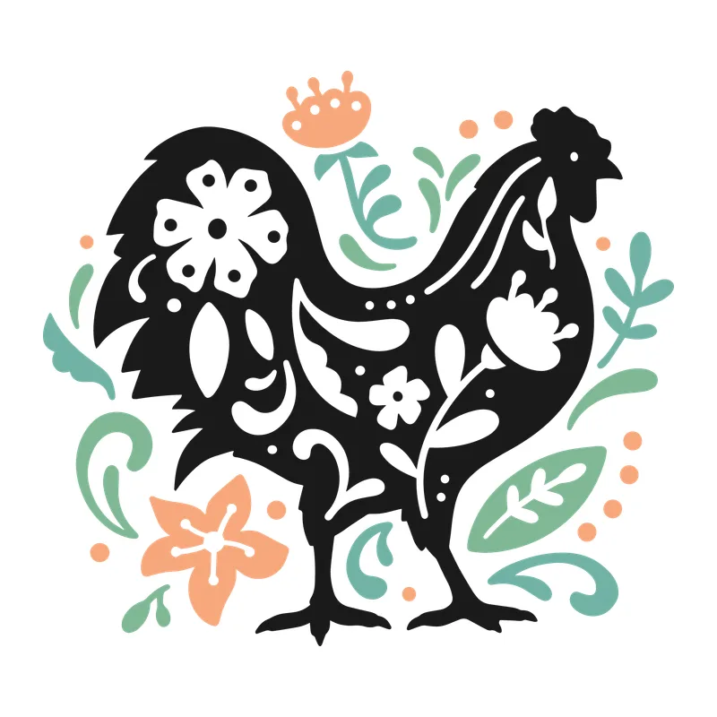 Folk Floral Rooster
