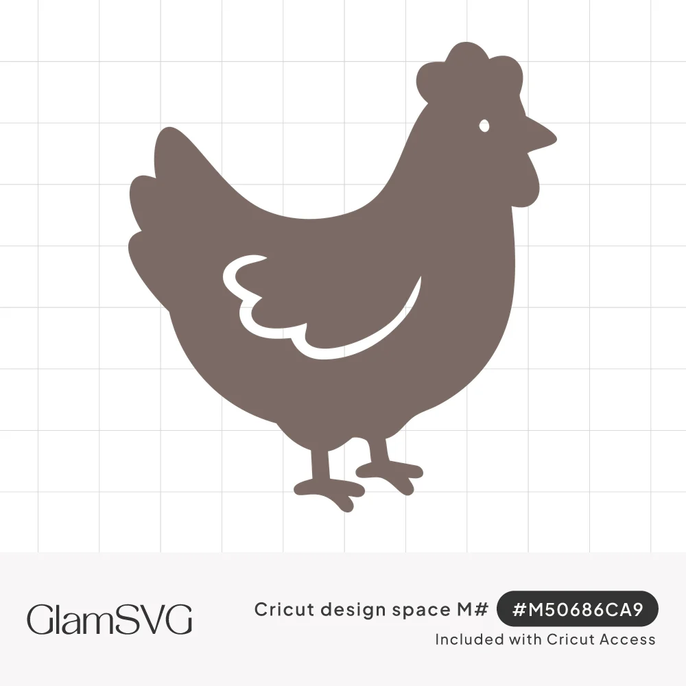 Solid brown hen silhouette with a scalloped comb, small eye, and curved cutout wing detail on its body