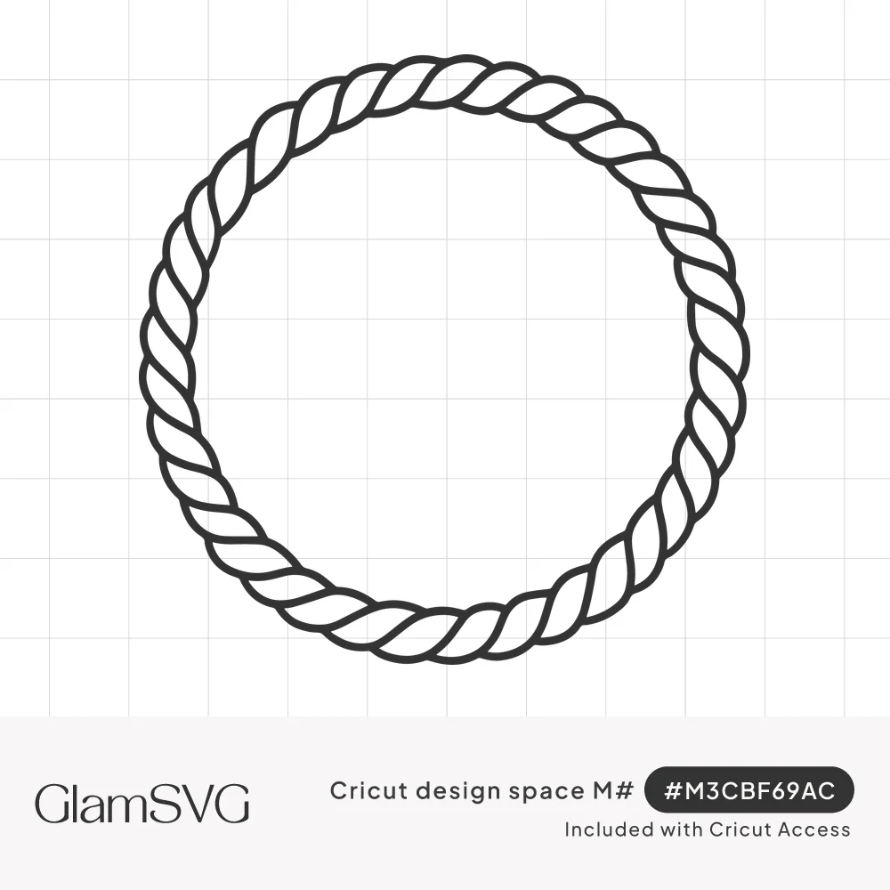 Circular frame of twisted braided rope drawn in black outline with an empty white center