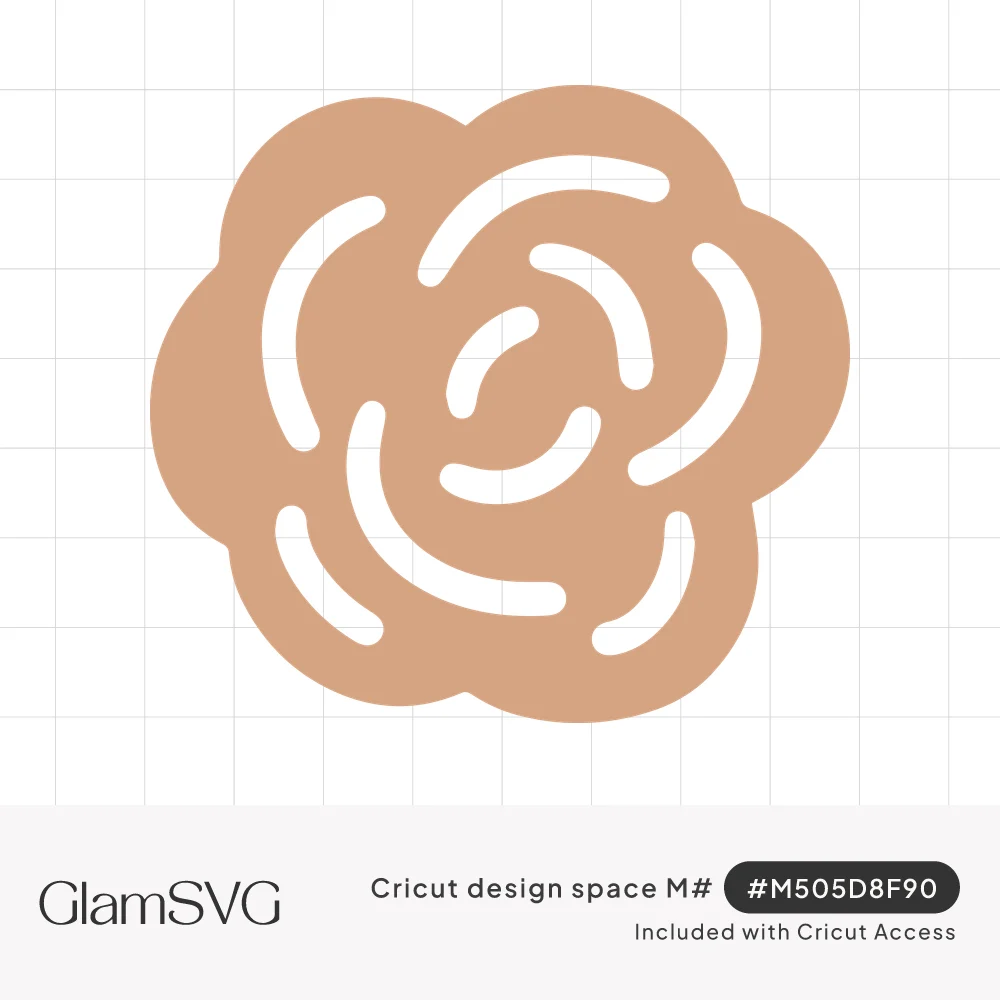 Minimalist tan rose silhouette with scalloped edges and curved white petal lines spiraling toward the center