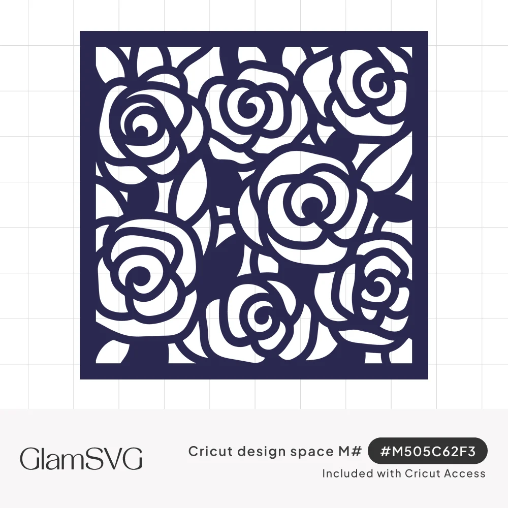 Navy square cutwork panel filled with swirled open roses and leaves in a lace-like design