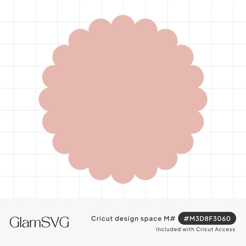 Solid blush pink scalloped circle label shape with evenly rounded edges on a white background
