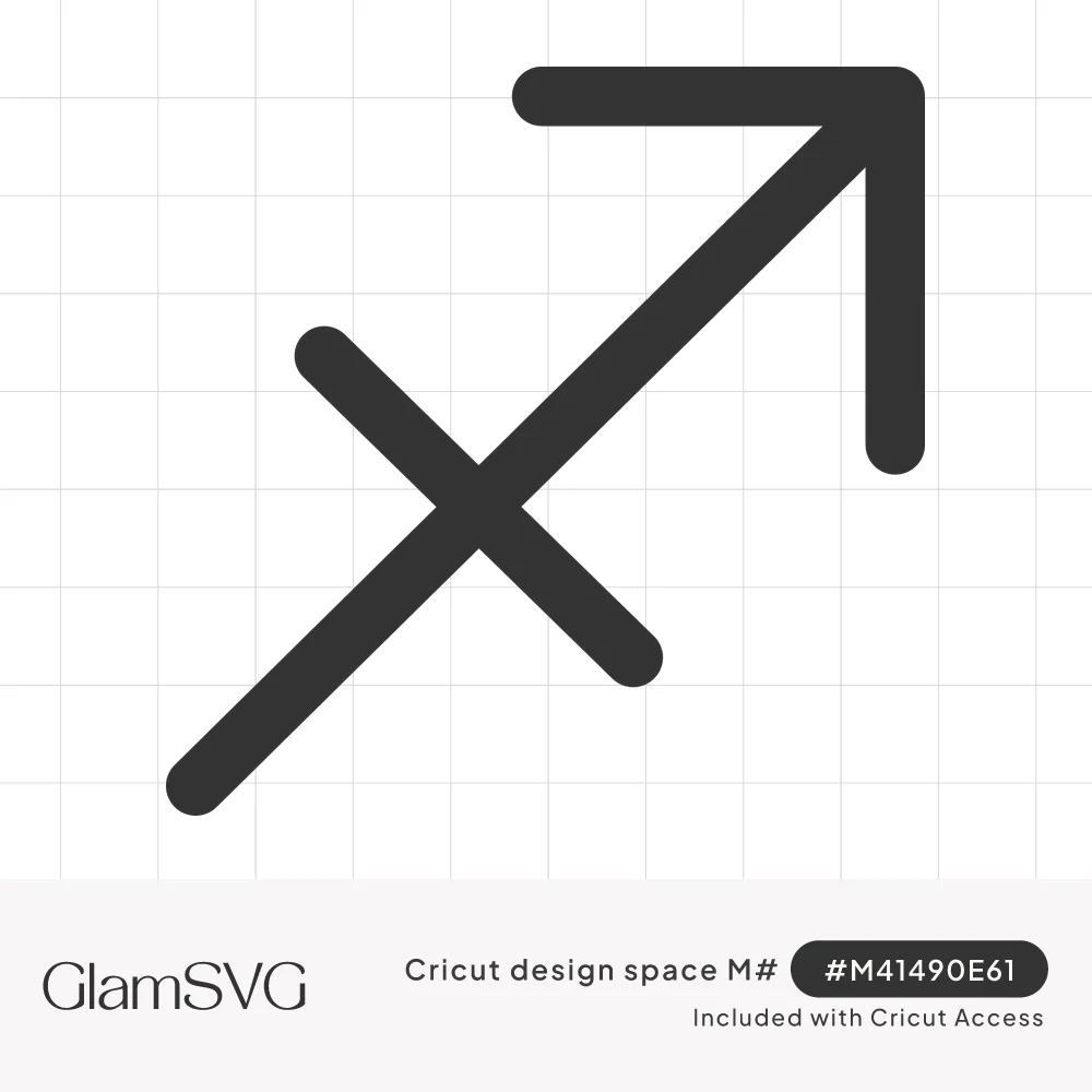 Dark gray Sagittarius zodiac symbol: a diagonal arrow pointing up and right, crossed by a short bar near its base