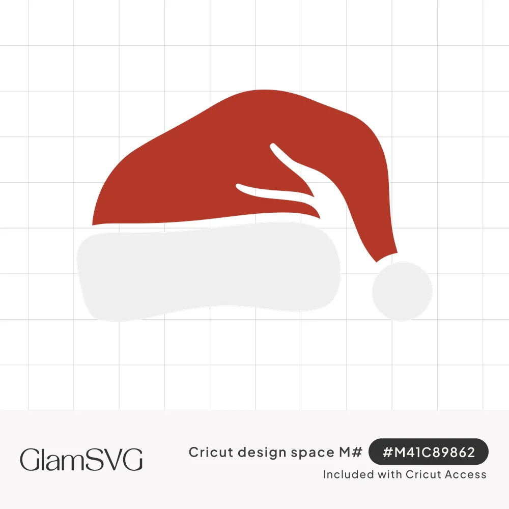 Red Santa hat with a white fur brim and round white pom-pom, drawn in flat solid shapes with thin fold lines