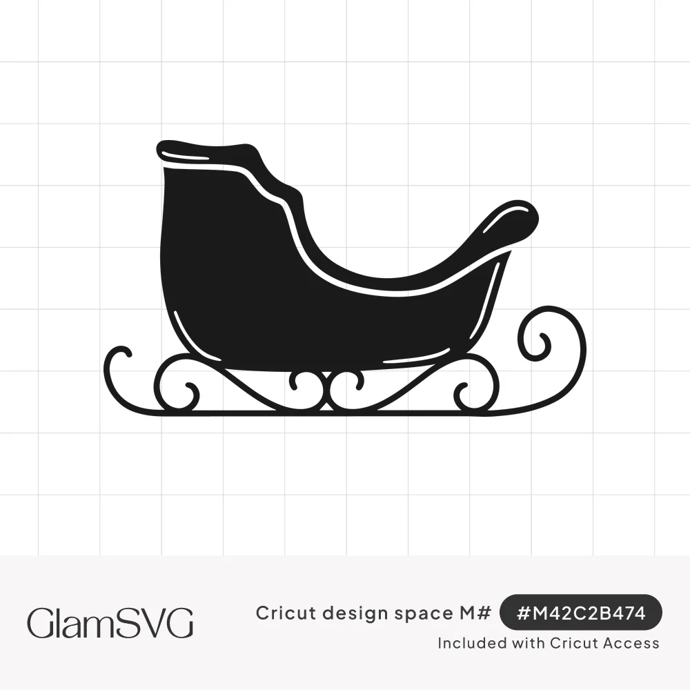Black silhouette of Santa's sleigh with thin white highlight lines and curled decorative scroll runners
