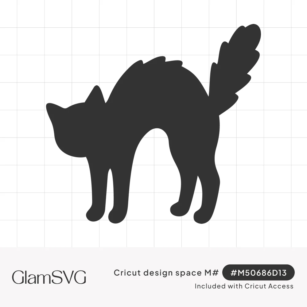 Solid black silhouette of a frightened cat with an arched back, raised bristling tail and stiff legs