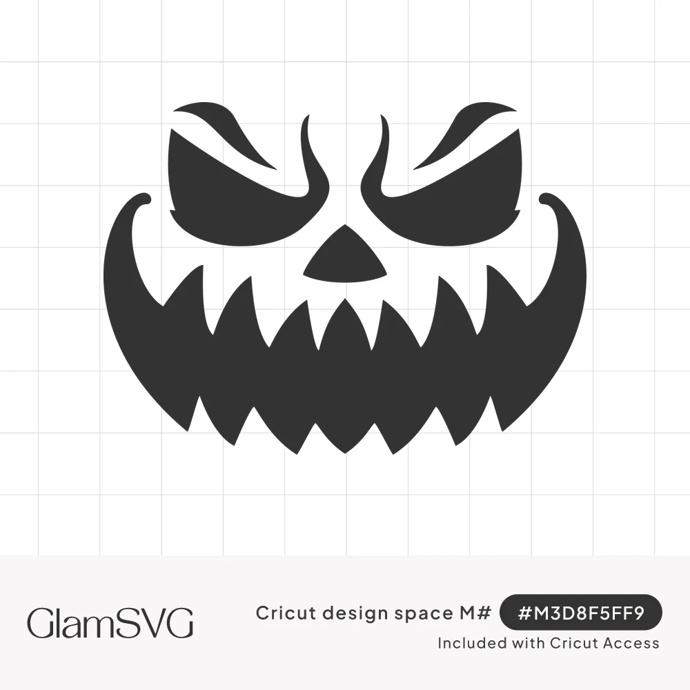 Black silhouette of a scary jack-o'-lantern face with angry slanted eyes, triangle nose and a jagged toothy grin