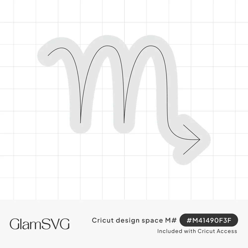 Rounded gray Scorpio zodiac glyph shaped like a looping letter m with an arrow-tipped tail
