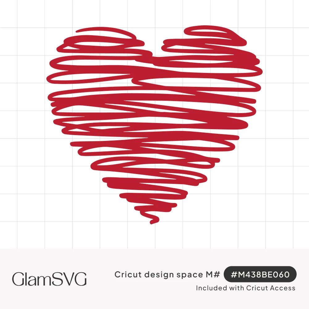 Red heart shape drawn with loose, looping horizontal scribble lines on a white background