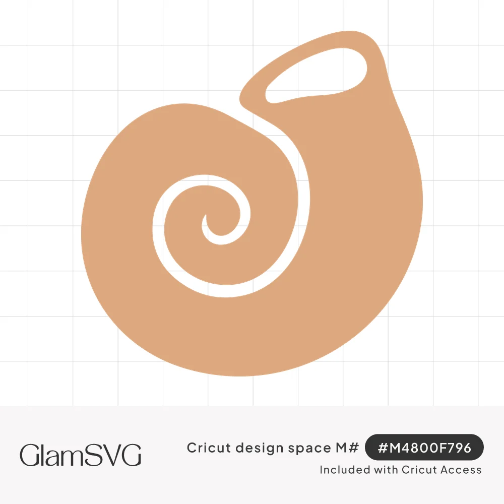 Solid tan spiral seashell silhouette with a thin white swirl line curling from the shell opening to the center