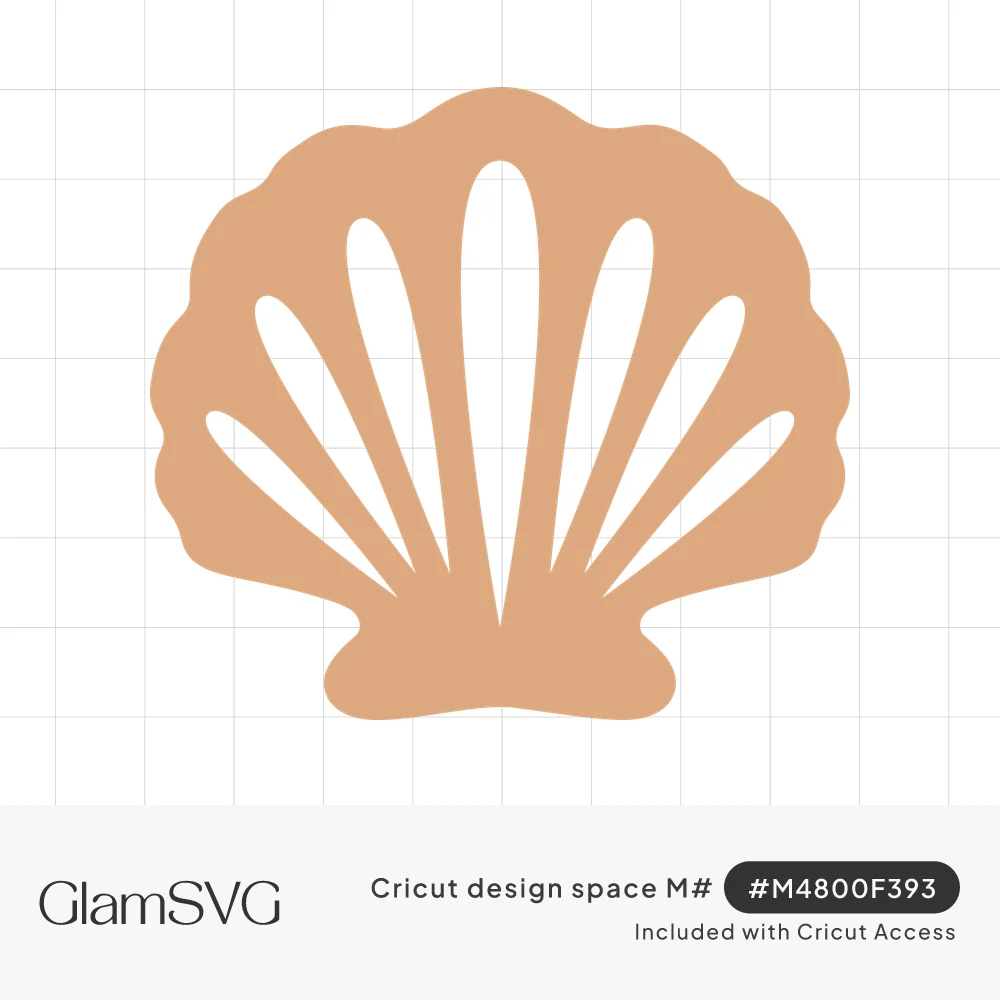 Tan scallop seashell silhouette with slender fanned cutouts radiating from the base and a wavy scalloped edge