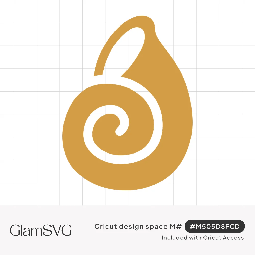 Solid golden seashell silhouette with a white spiral line curling from the center to a pointed tip