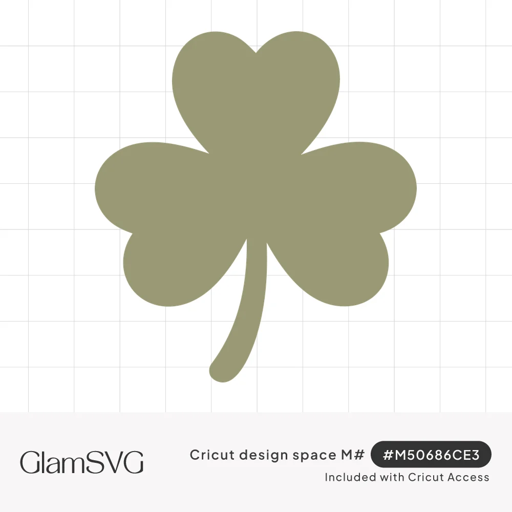 Solid sage green three-leaf shamrock silhouette with heart-shaped leaves and a curved stem on a white background