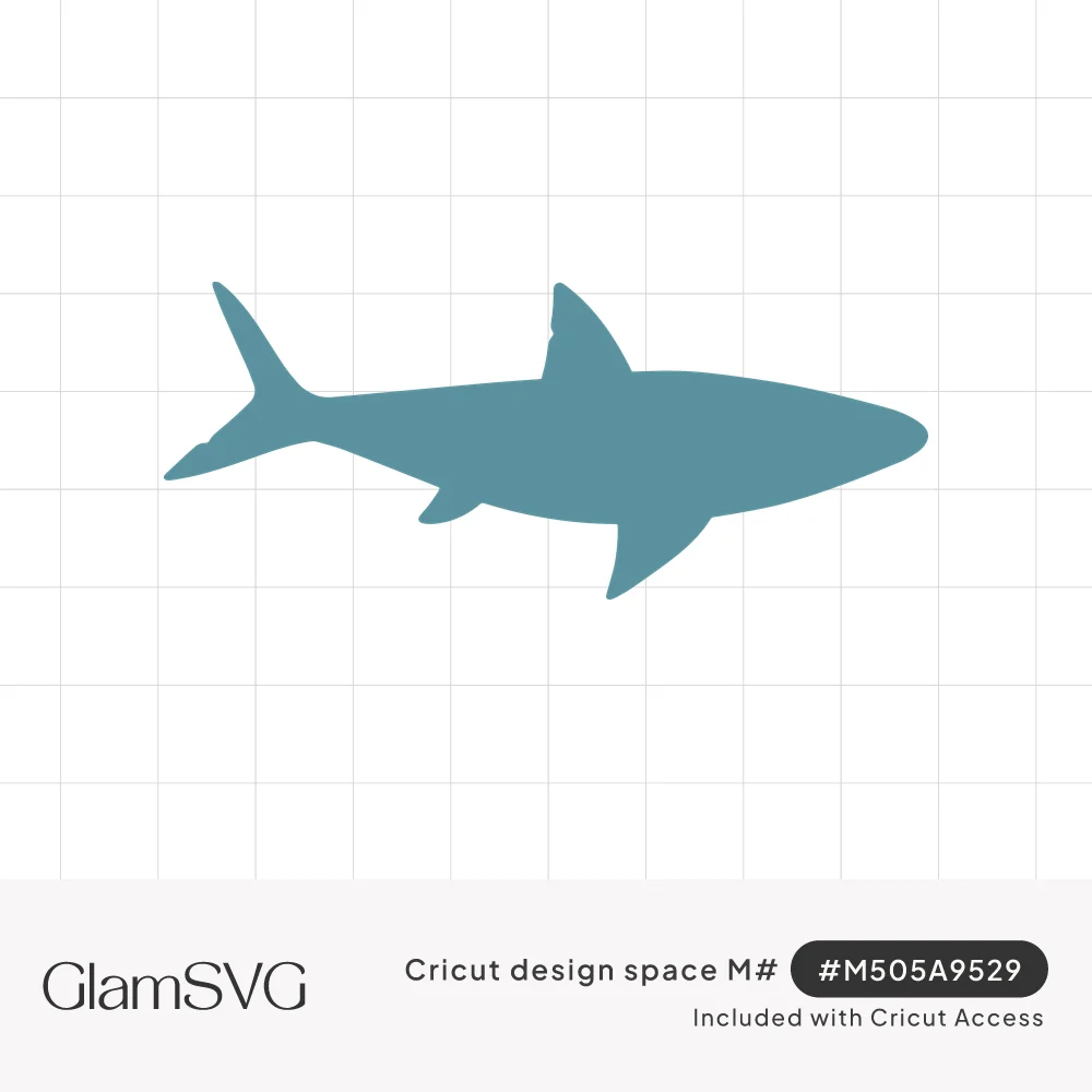 Solid teal silhouette of a shark swimming to the right, showing dorsal fin, pectoral fins and forked tail