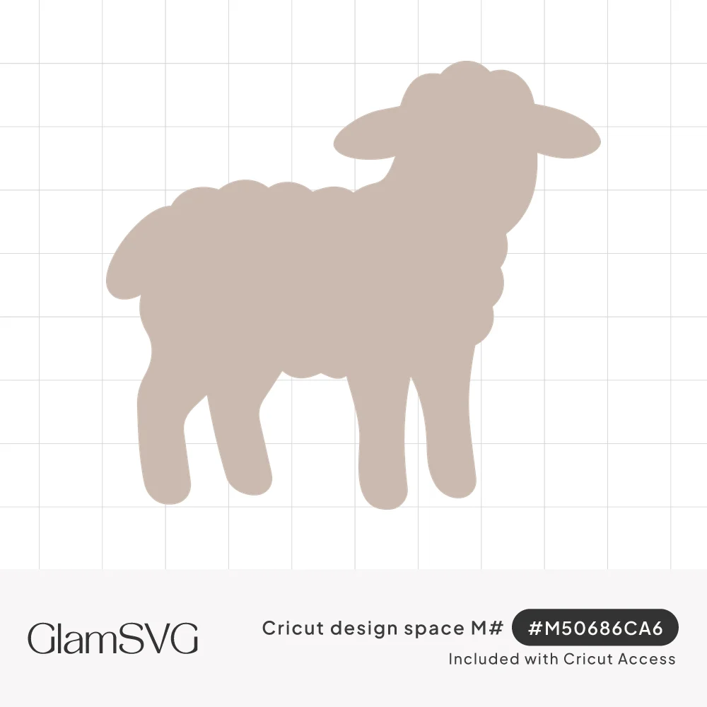 Solid taupe silhouette of a standing sheep with a fluffy scalloped wool outline and outstretched ears