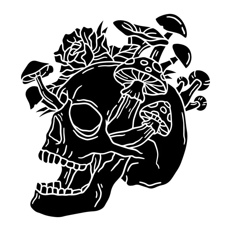 Skull and Mushrooms