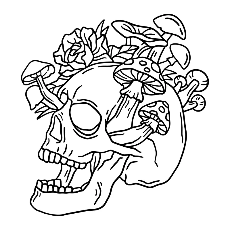 Skull and Mushrooms