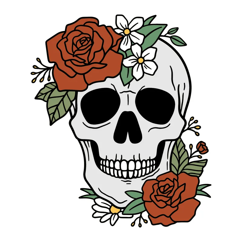 Skull With Roses And Daisies