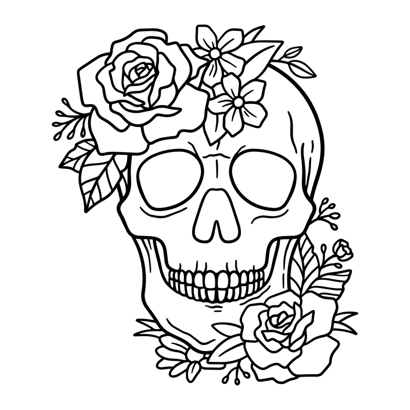 Skull With Roses And Flowers