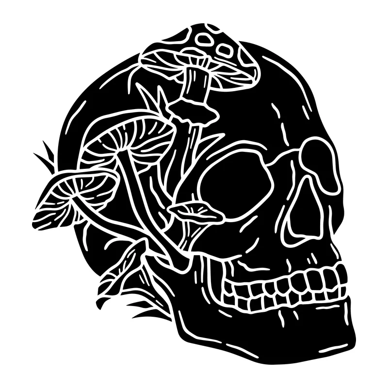 Skull With Mushrooms