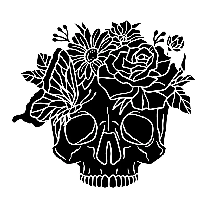 Floral Skull With Butterfly