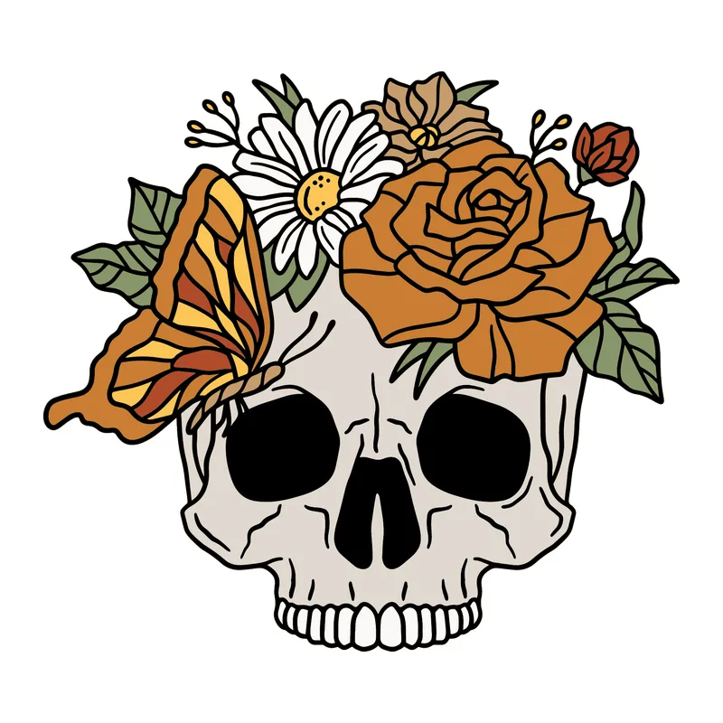 Floral Skull With Butterfly