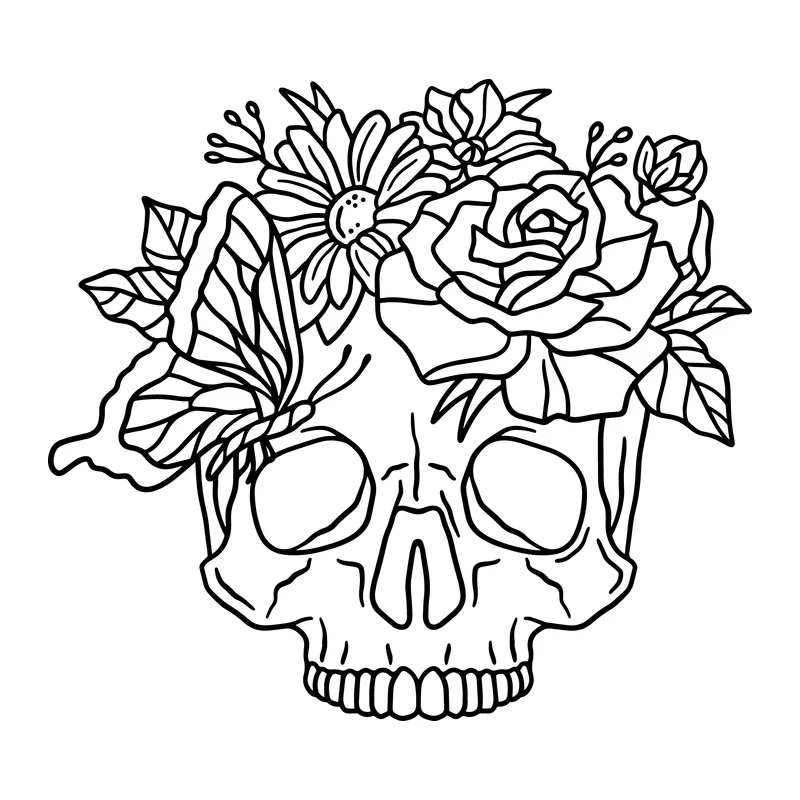 Floral Skull with Butterfly