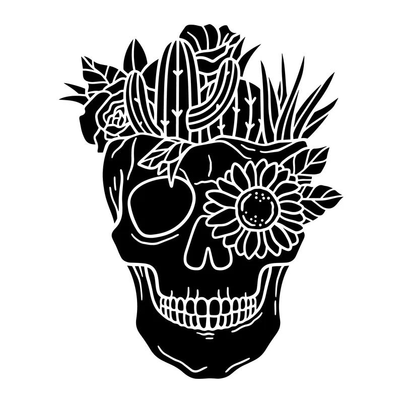 Skull With Flowers and Cactus