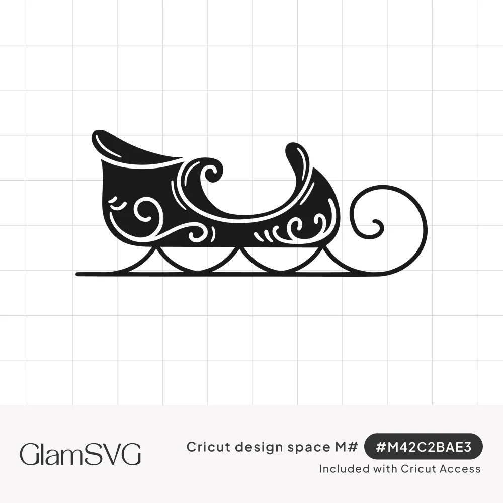 Black silhouette of an old-fashioned Christmas sleigh with decorative swirl cutouts and a curled runner