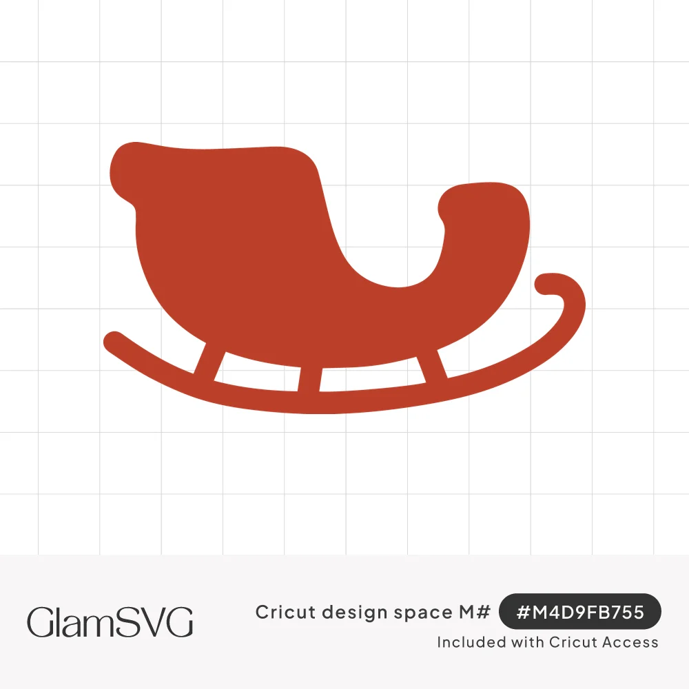 Solid red silhouette of a Christmas sleigh with a curled front and long curved runners on a white background
