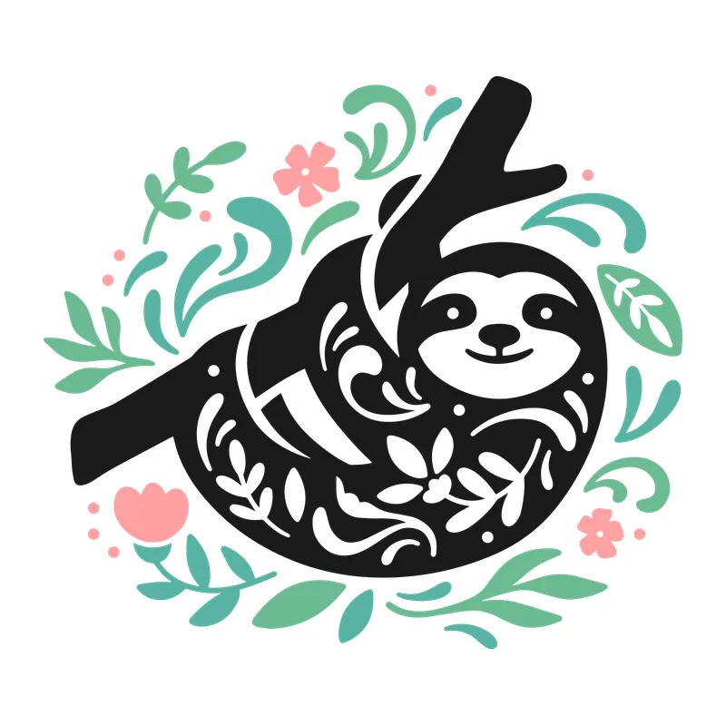 Floral Sloth on a Branch