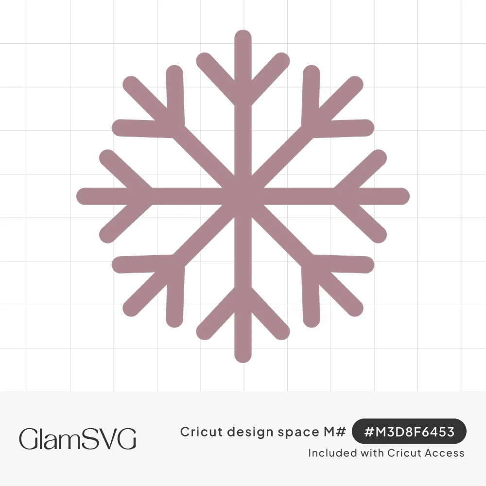 Simple six-armed snowflake with rounded lines and V-shaped branches in a soft dusty mauve color