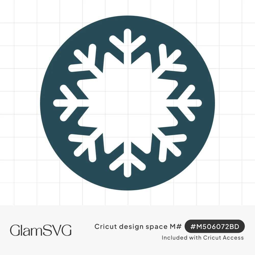 White six-armed snowflake with a solid star-shaped center inside a dark teal circle