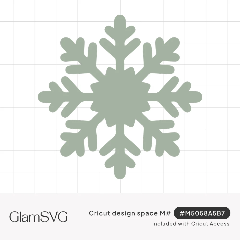 Solid sage green snowflake silhouette with six rounded branching arms around a scalloped center