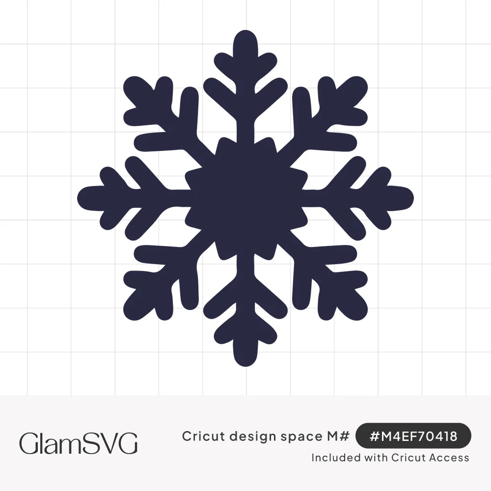 Solid navy six-pointed snowflake silhouette with rounded branching arms and a scalloped star-shaped center