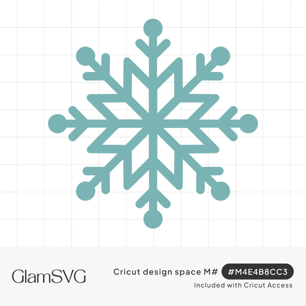 Teal six-pointed snowflake with branching arms, rounded dot tips and a hollow star-shaped center
