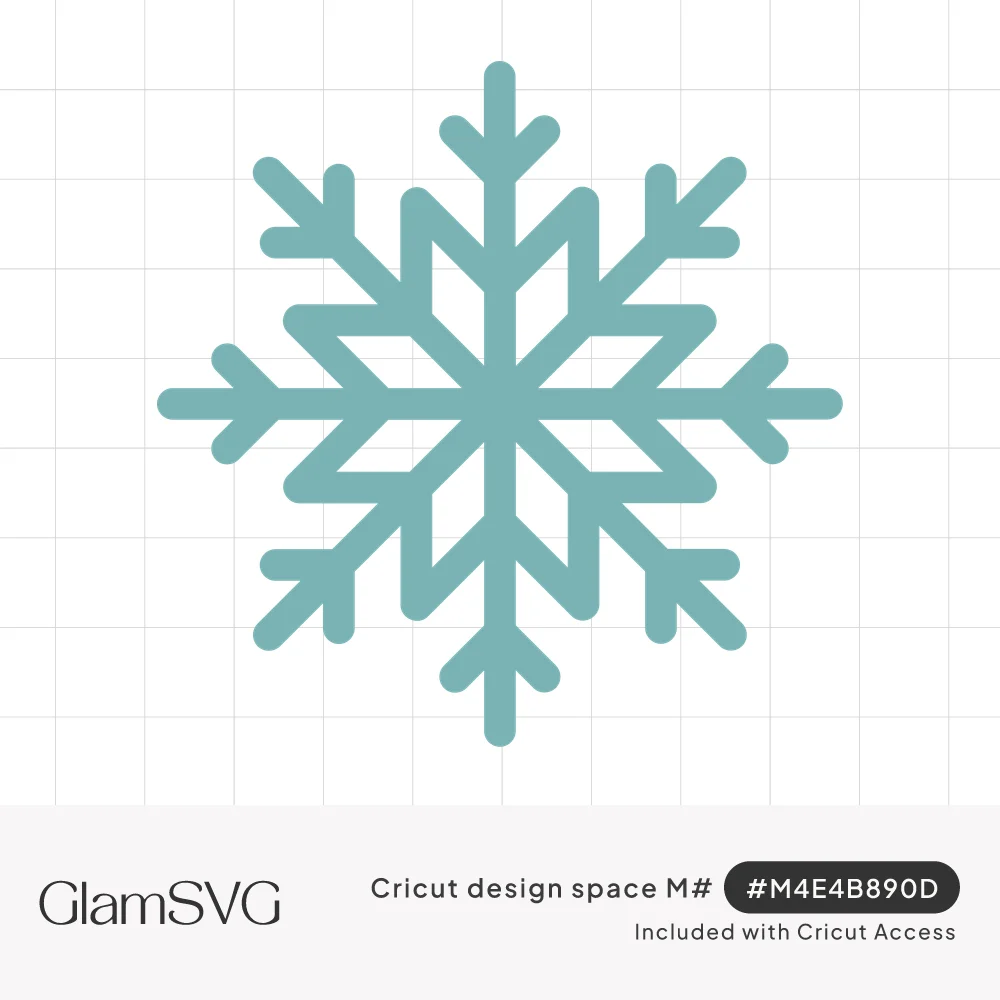 Teal six-armed snowflake with V-shaped branches on each arm and an open diamond star pattern at the center
