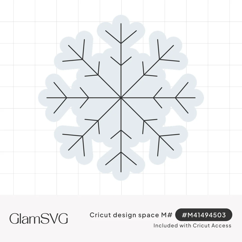 Pale blue six-point snowflake with rounded scalloped arms and thin etched branch lines on a white background