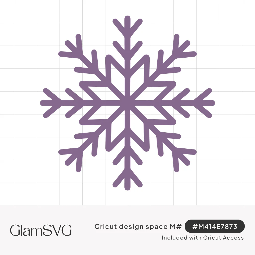 Purple six-pointed snowflake with branching feathered arms and an open star-shaped center on a white background