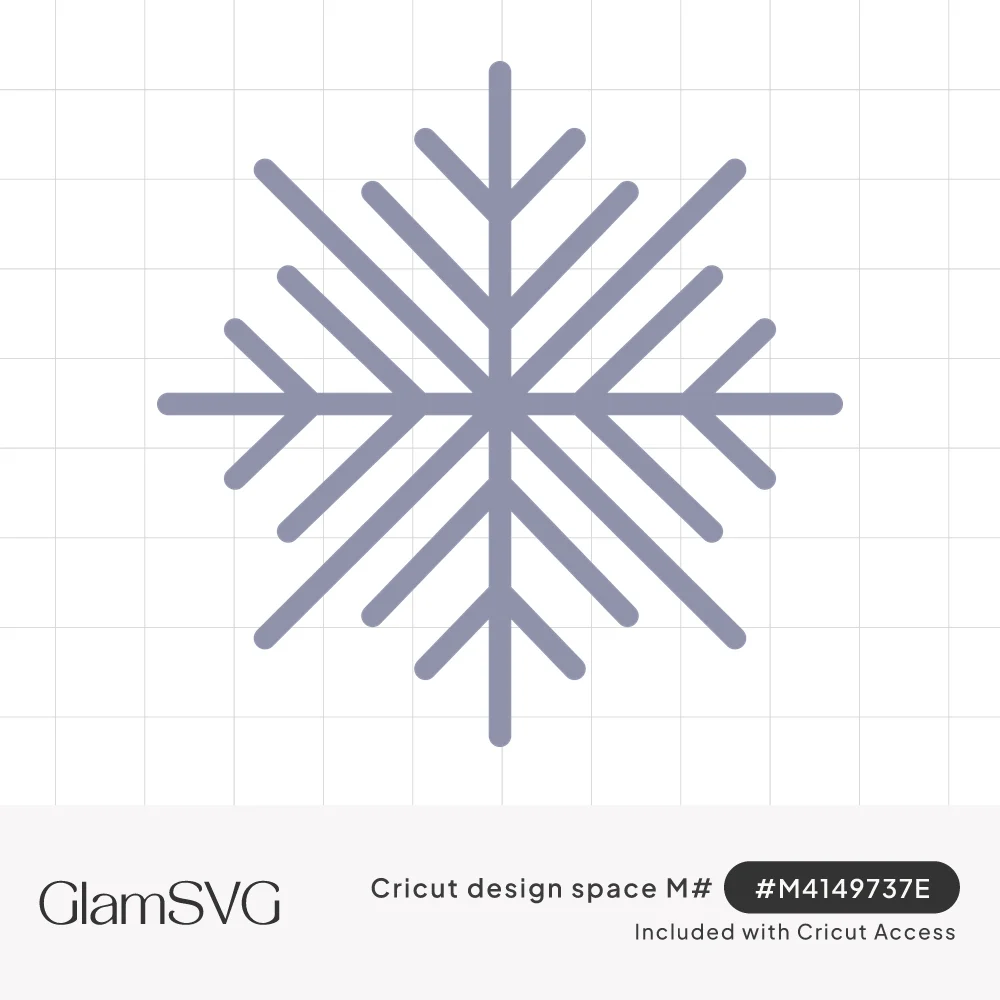 Gray line-art snowflake with six straight arms, each ending in chevron-shaped branches, on a white background