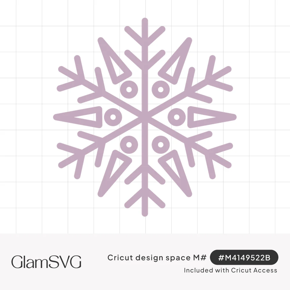 Six-armed outlined snowflake with branching tips, open triangles, and small circles in soft lavender lines