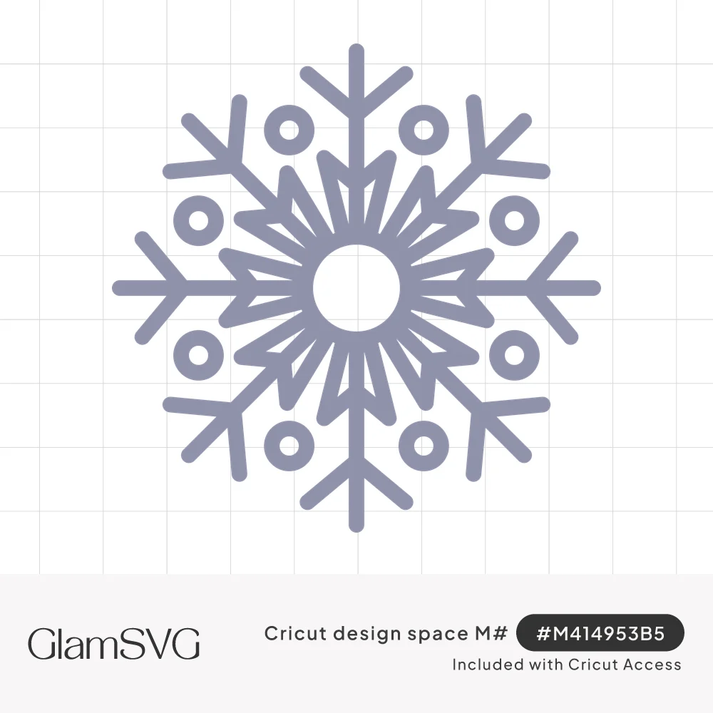 Gray line-art snowflake with eight branching arms, small circles between the points and an open circle at the center