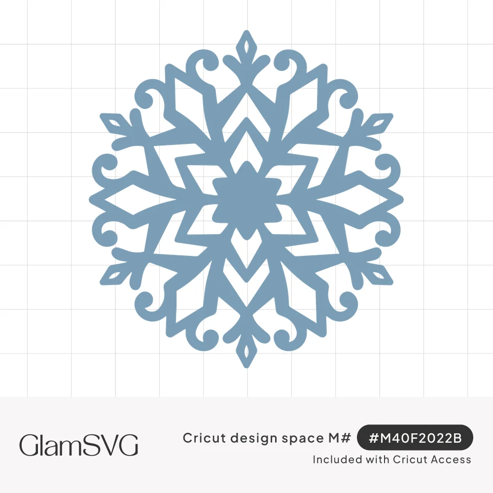 Dusty blue six-pointed snowflake with scrolled arms, diamond tips and a star-shaped center