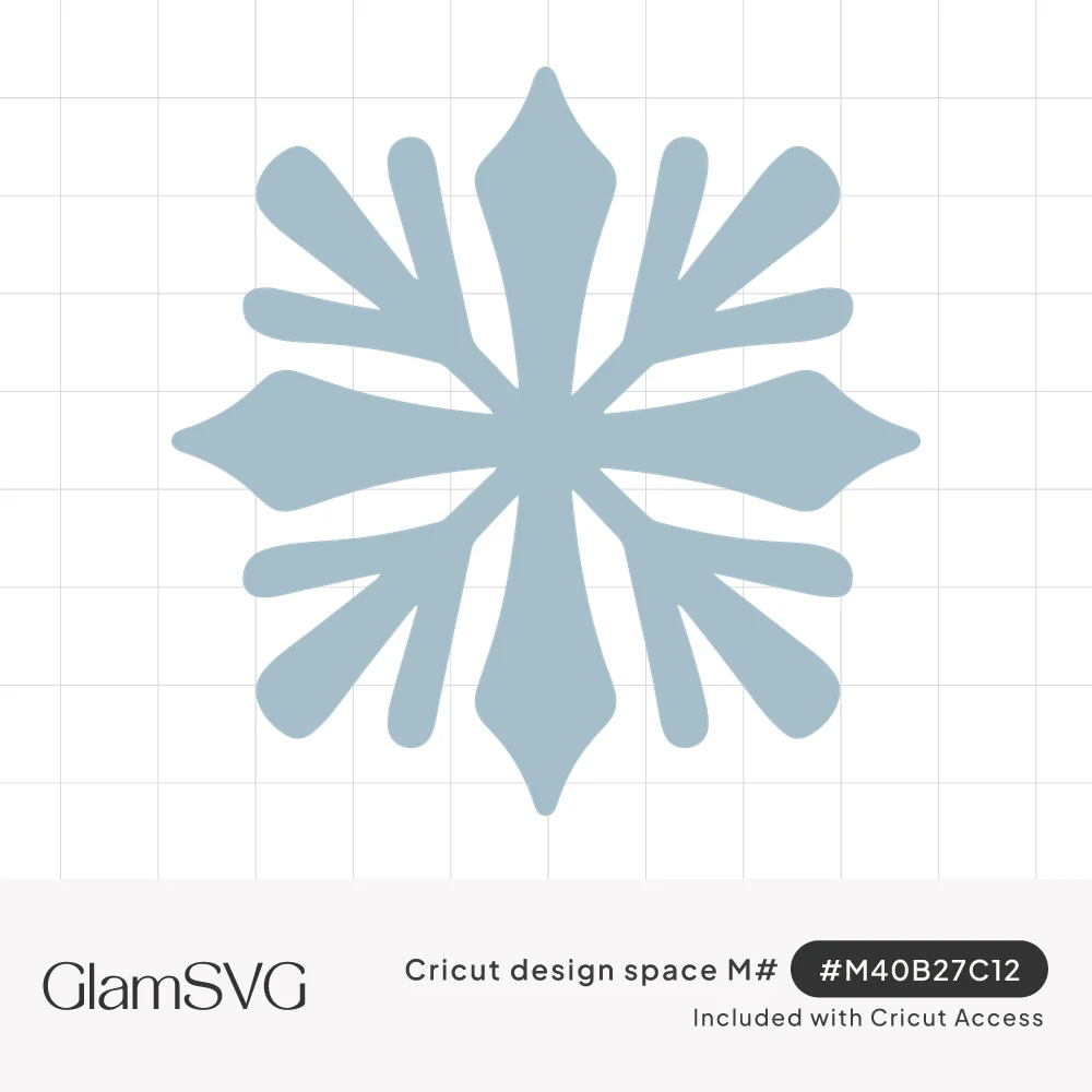 Solid light blue snowflake silhouette with four diamond-tipped arms and rounded branches between them
