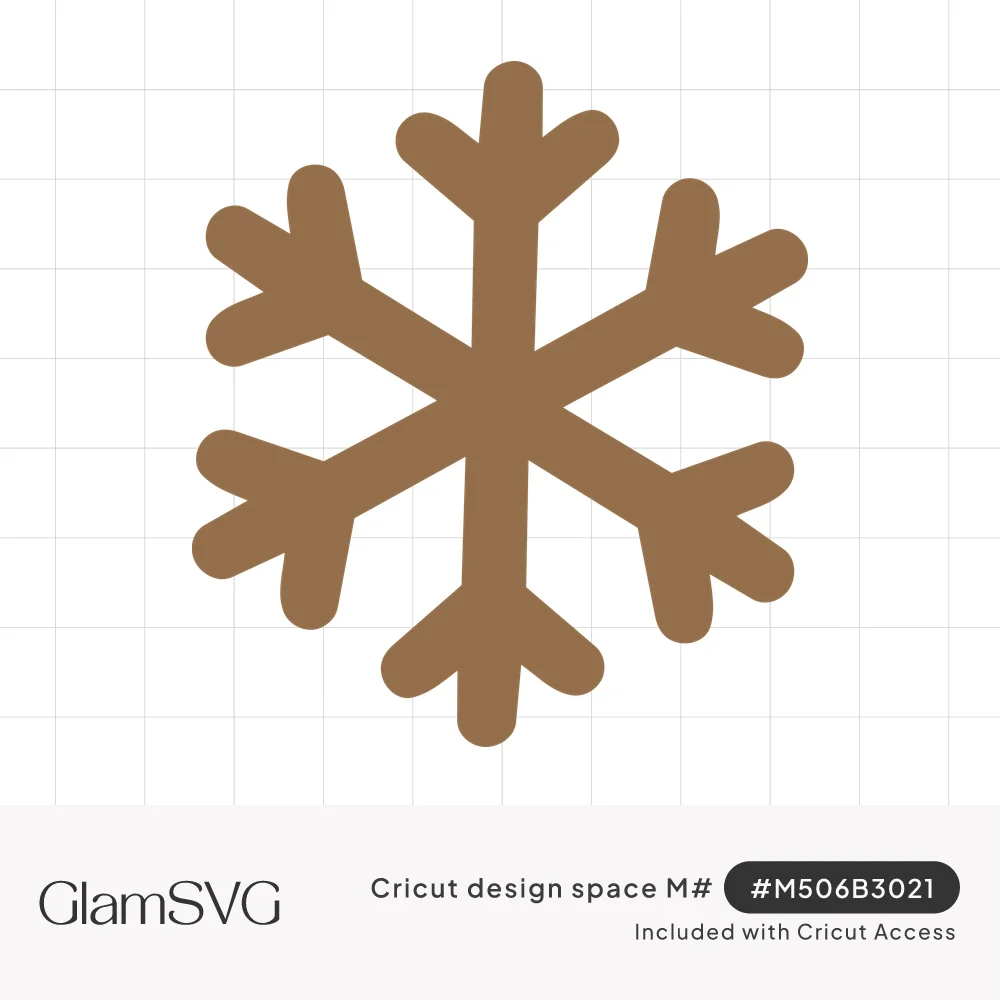 Chunky six-armed snowflake with rounded branches and V-shaped tips in a solid brown silhouette