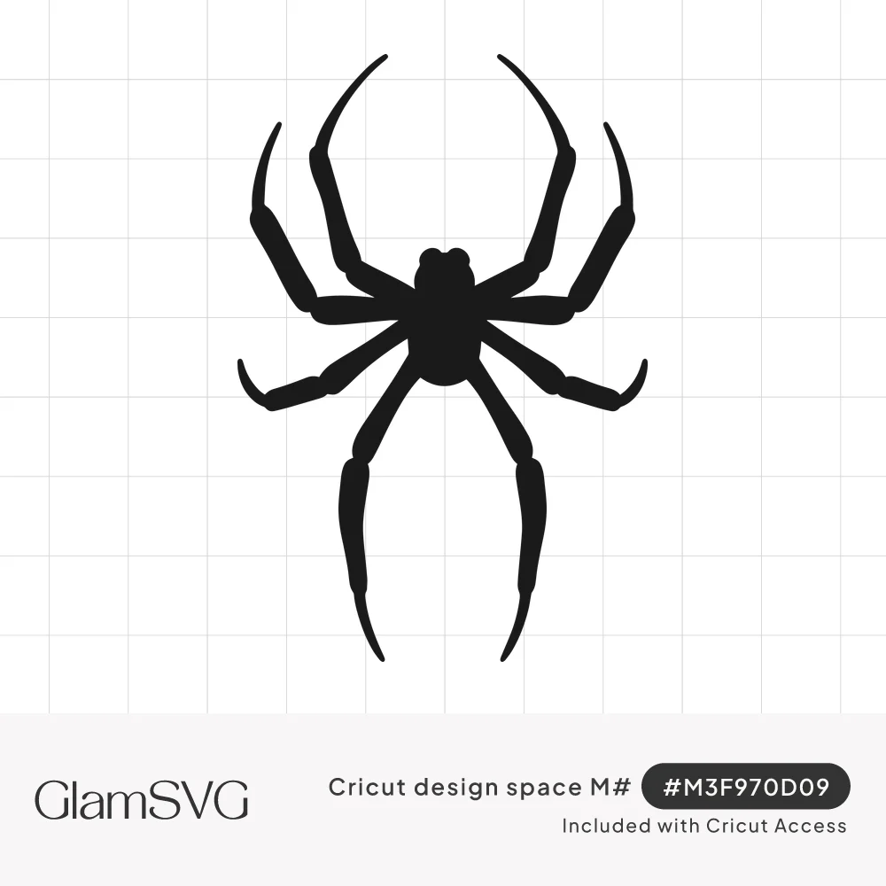 Solid black silhouette of a spider seen from above with eight long, jointed, curving legs